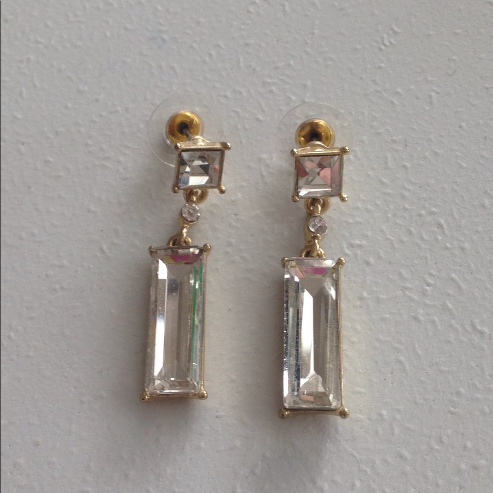Earrings A Crystal Square Post with a Crystal Drop